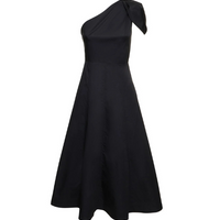 Asymmetric Cotton Poplin Midi Dress Black