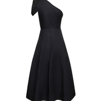 Asymmetric Cotton Poplin Midi Dress Black