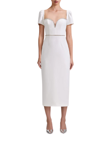 White Crepe Diamante Midi Dress White