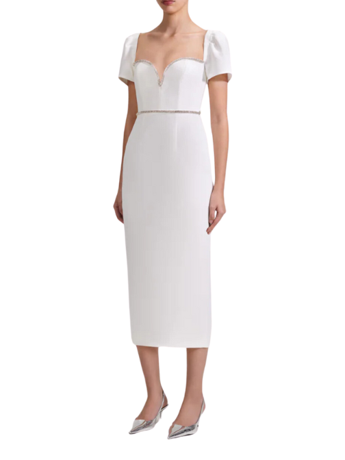 White Crepe Diamante Midi Dress White