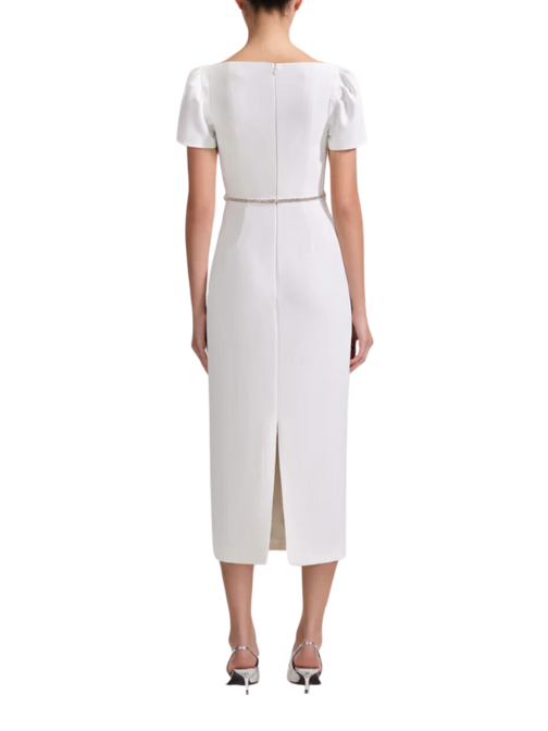 White Crepe Diamante Midi Dress White