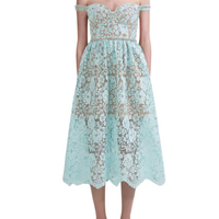 Cord Lace Diamante Midi Dress Blue