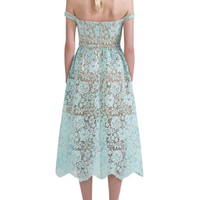 Cord Lace Diamante Midi Dress Blue