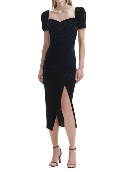 Velvet Iris Midi Dress Black