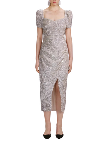 Sequin Midi Dress Silver