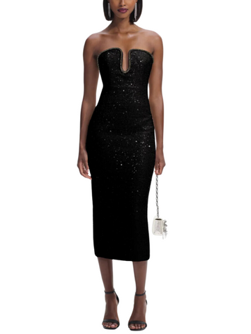 Sequin Boucle Midi Dress Black