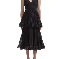 Chiffon Tier Midi Dress Black