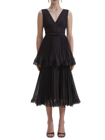 Chiffon Tier Midi Dress Black