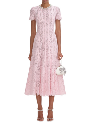 Pink Lace Embellished Midi Dress Pink