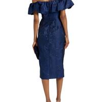 Off the shoulder metallic midi dress Blue