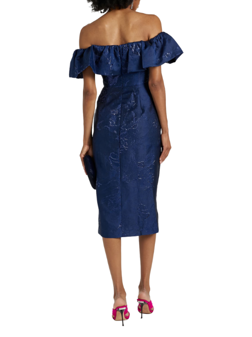 Off the shoulder metallic midi dress Blue