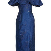 Off the shoulder metallic midi dress Blue