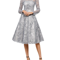 Akara Long Sleeve A Line Midi Dress Silver