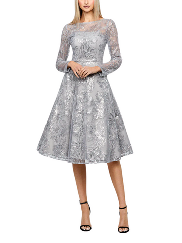 Akara Long Sleeve A Line Midi Dress Silver