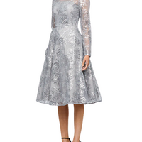 Akara Long Sleeve A Line Midi Dress Silver