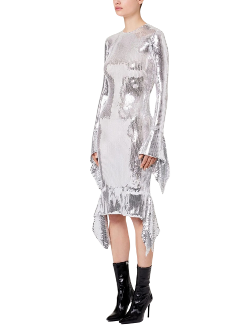Sequin Embellished Midi Dress Silver
