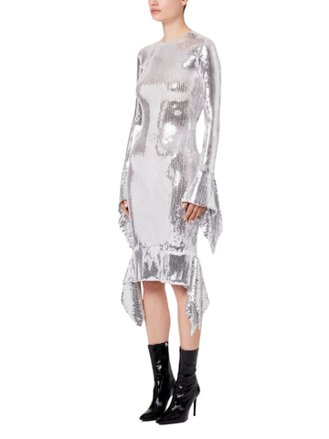 Sequin Embellished Midi Dress Silver