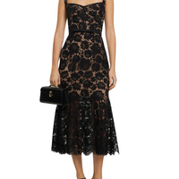 Black Fine Lace Midi Dress Black