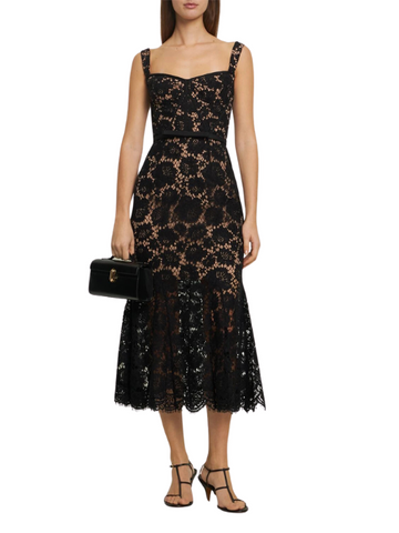 Black Fine Lace Midi Dress Black