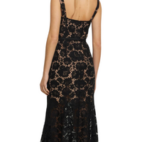 Black Fine Lace Midi Dress Black