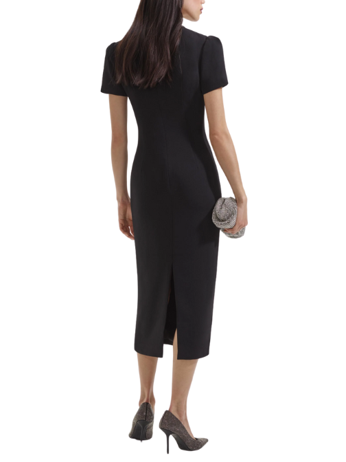 Black Crepe Diamante Bow Midi Dress Black