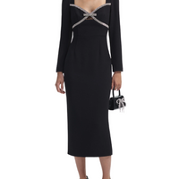 Black Diamante Bow Midi Dress Black