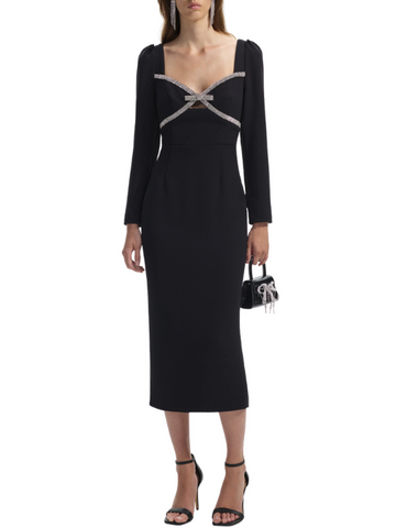Black Diamante Bow Midi Dress Black