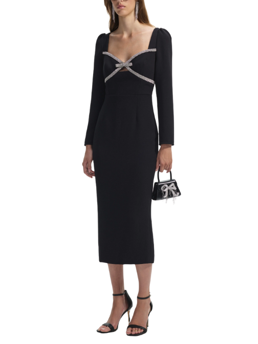 Black Diamante Bow Midi Dress Black