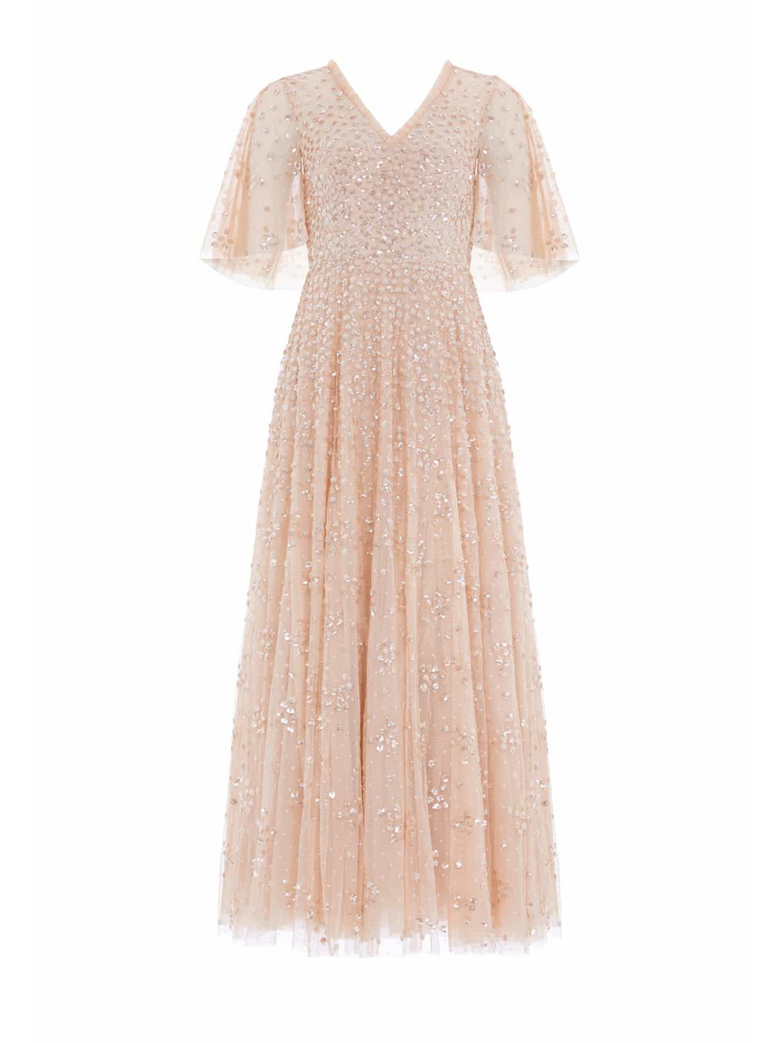 Leila Dot V-Neck Cape Ankle Gown Champagne