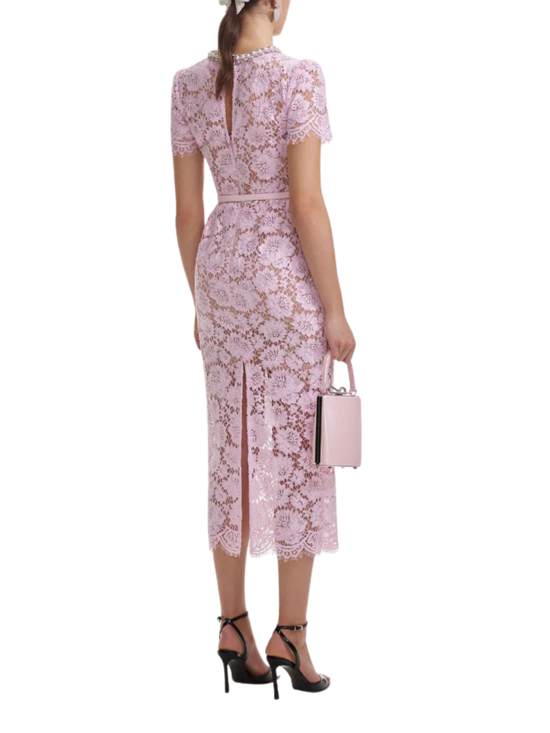 Pink Fine Lace Pear Midi Dress Pink