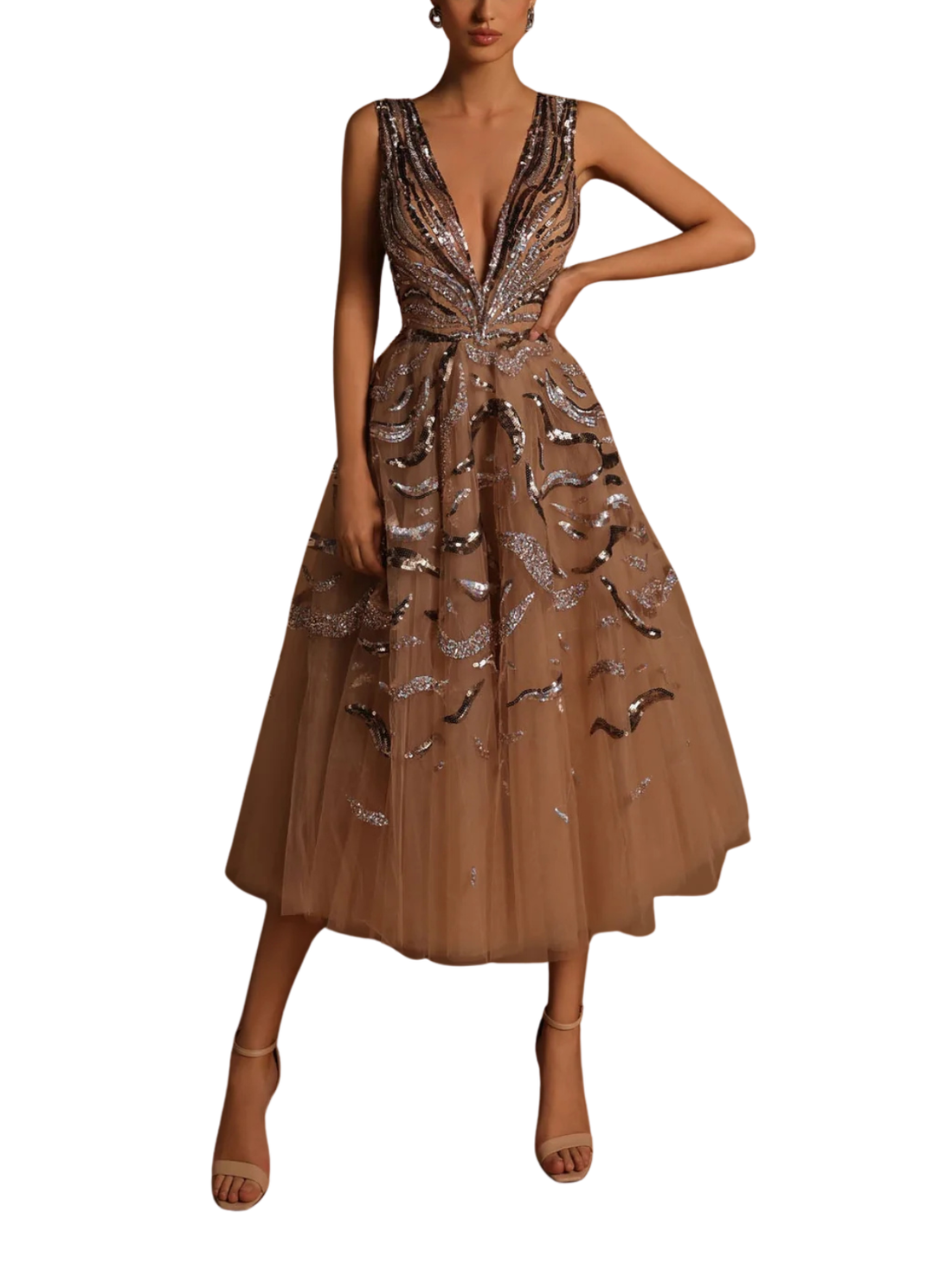 Alluring Plunging A-line Midi Dress