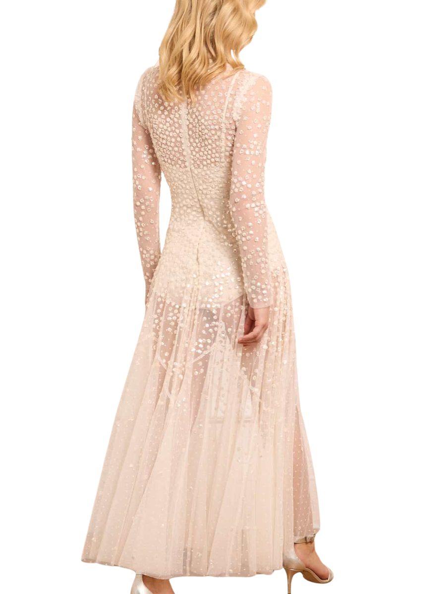 Leila Dot Sheer Ankle Gown Cream