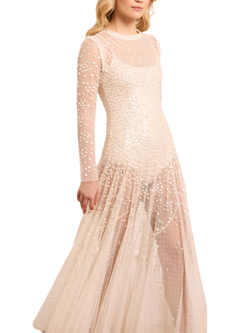 Leila Dot Sheer Ankle Gown Cream