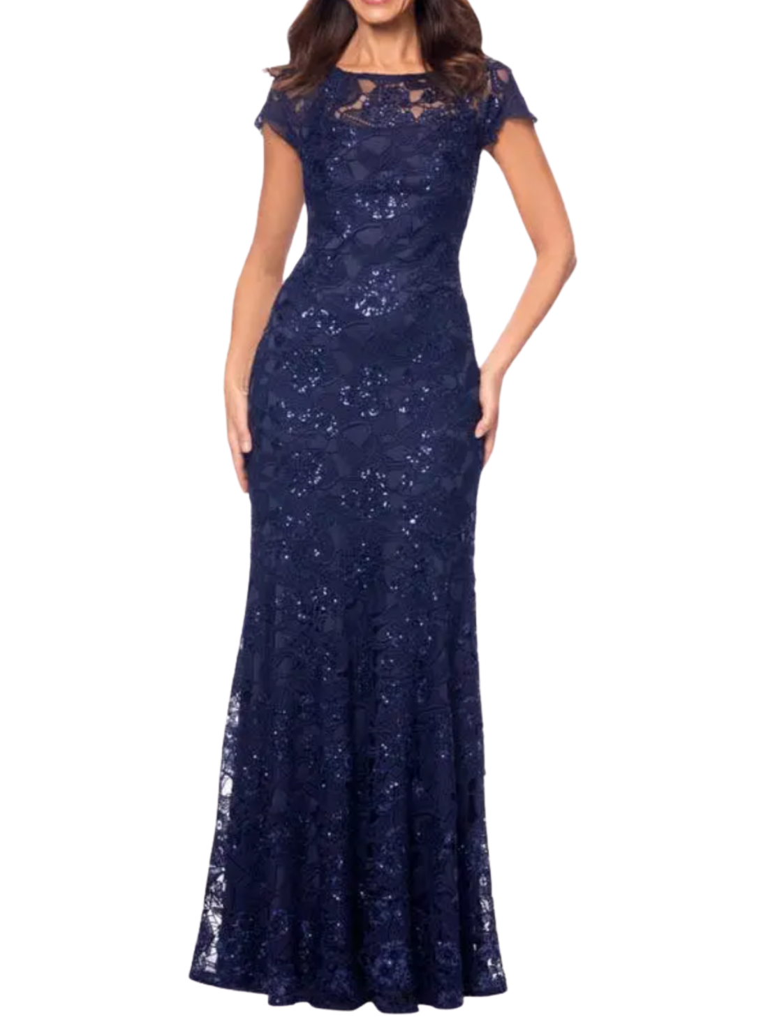 Evenings Sequin Lace Overlay Gown