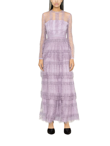 Lilac Tiered Lace Maxi Dress