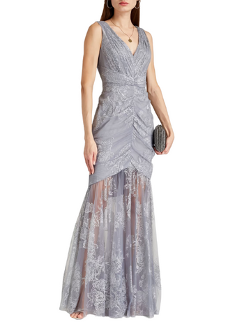 Ruched Glittered Tulle Gown
