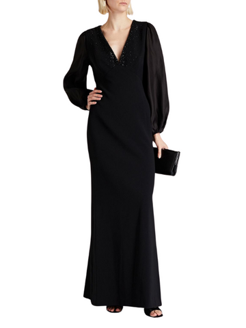 Gigi Embellished Crepe-Paneled Organza Gown