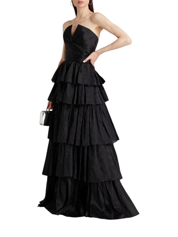 Strapless Tiered Studded Silk-Organza Gown