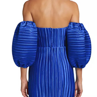 Sirene Pleated Off-The-Shoulder Minidress Blue