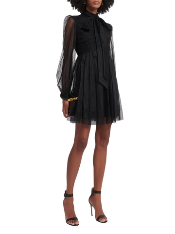 Bow Tulle Mini Dress Black
