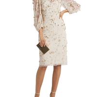 Jessa floral-appliquéd embroidered mesh dress Cream