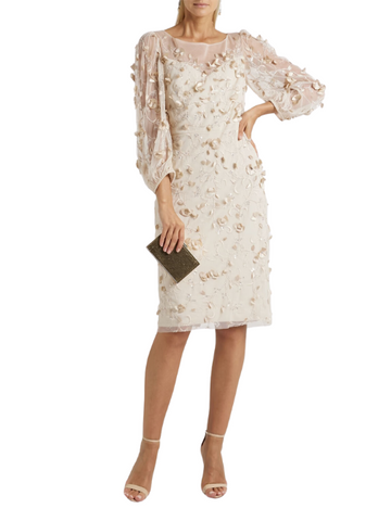 Jessa floral-appliquéd embroidered mesh dress Cream