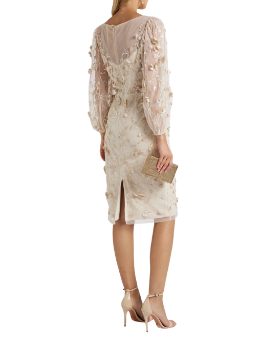 Jessa floral-appliquéd embroidered mesh dress Cream