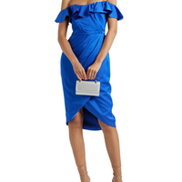 Odessa Off-the-Shoulder Ruffled Satin-Crepe Dress Blue