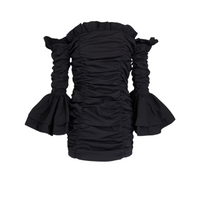 Off-the-Shoulder Ruffled Cotton-Blend Poplin Mini Dress Black