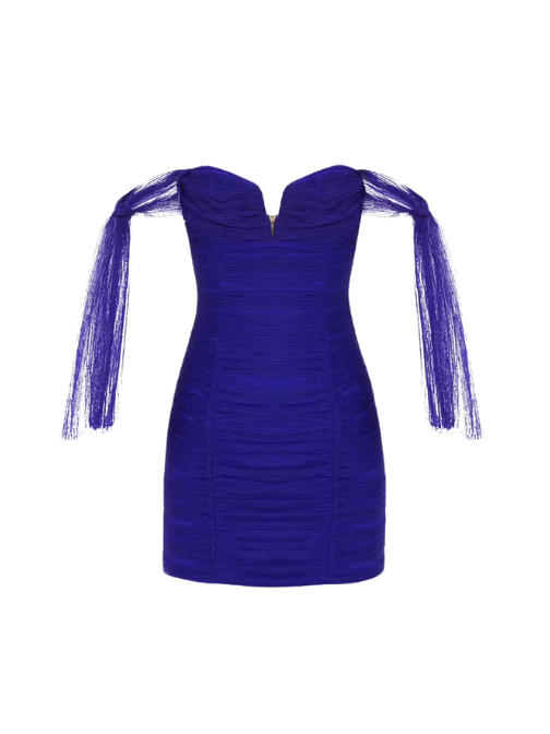 Good Vibes Off Shoulder Mini Dress Blue