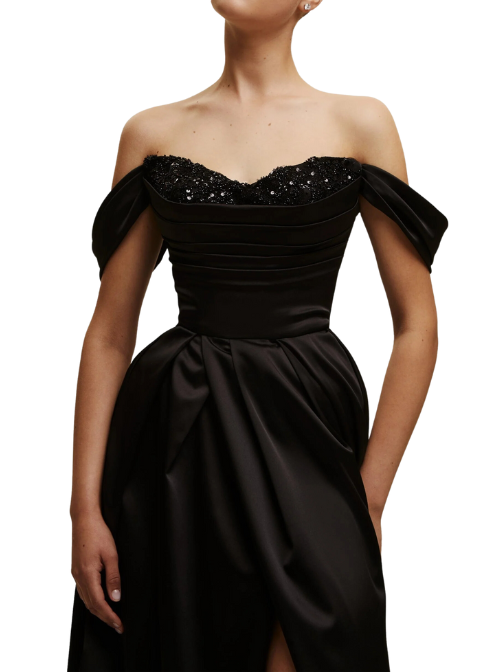 Black Princess Heart-Shaped Neckline Gown
