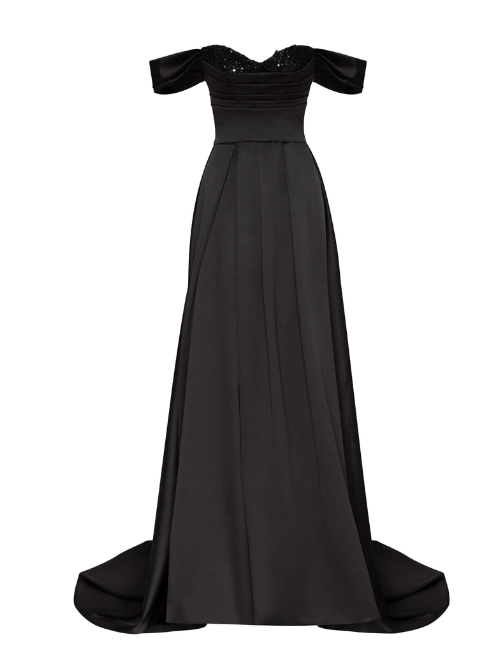 Black Princess Heart-Shaped Neckline Gown