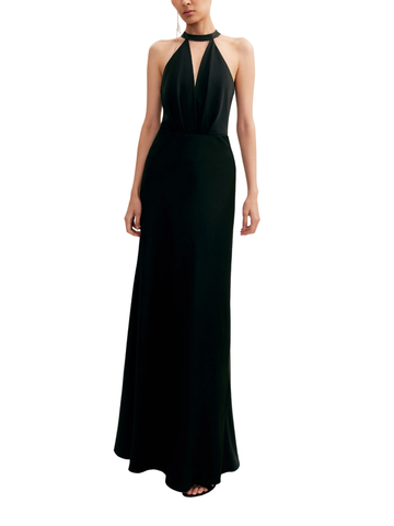 Classical Black Halterneck Satin Maxi Dress