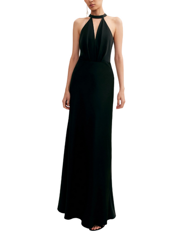 Classical Black Halterneck Satin Maxi Dress